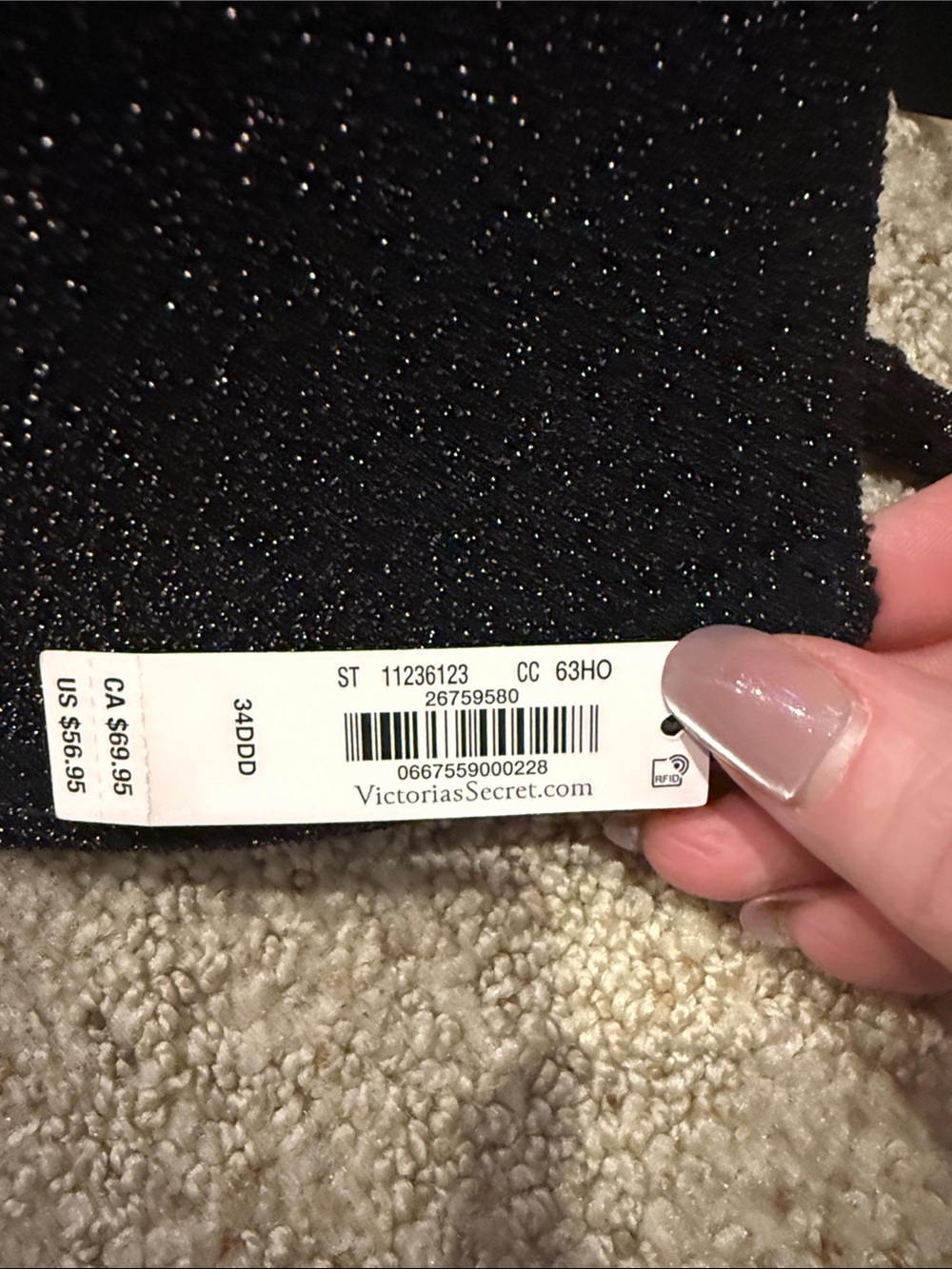 NWT Victoria's Secret Black Glitter Tie-Side Bikini Set - Picture 4 of 5